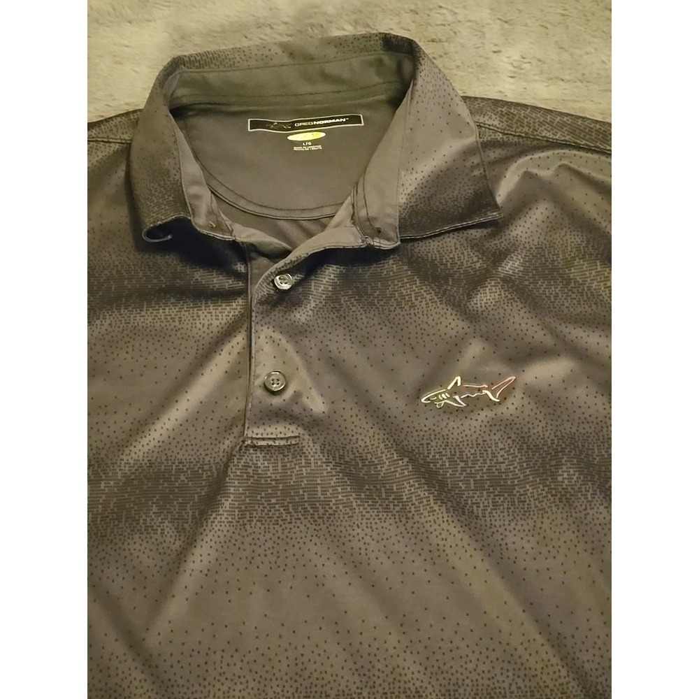 Greg Norman PlayDry Large Gray Black Polo Mens Performance Stretch Golf Shirt L
